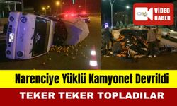 Karaman’da Valilik Kavşağı’nda Narenciye Yüklü Kamyonet Devrildi