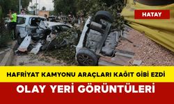 Hafriyat kamyonu araçları kağıt gibi ezdi olay yeri görüntüleri