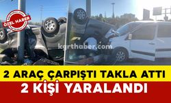 Karaman’da 2 araç çarpıştı 1’i takla attı