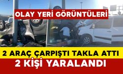 Karaman’da 2 araç çarpıştı 1’i takla attı OLAY YERİ GÖRÜNTÜLERİ