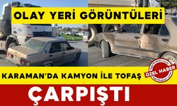 Karaman’da kamyon ile Tofaş kavşakta çarpıştı OLAY YERİ GÖRÜNTÜLERİ