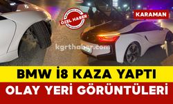 Karaman’da lastiği patlayan BMW İ8 kaza yaptı