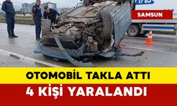 Takla atan otomobildeki 4 kişi yaralandı