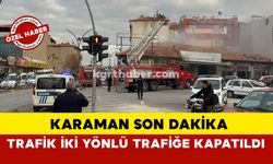 Karaman'da Yolu Trafiğe Kapatan Yangın