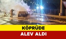 Otomobil köprüde alev alev yandı