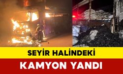 Seyir halindeki kamyon alev alev yandı