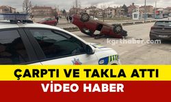 (VİDEO EKLENDİ) Karaman’da Park halindeki araca çarpan otomobil takla attı: 1 yaralı