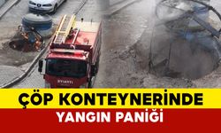 Konya'da çöp konteynerinde yangın itfaiye tarafından söndürüldü