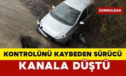 Otomobil sürücüsü kanala düştü