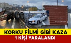 TEM'de makaslama yapan tırdan konteyner düştü, dorse bariyerlere girdi: 1 yaralı