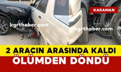 Karaman'da motosiklet 2 otomobilin arasında kaldı: sürücüsü ölümden döndü