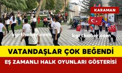Karaman’da şehrin 5 farklı noktasında eş zamanlı halk oyunları gösterisi yapıldı