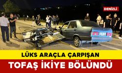 Lüks araçla çarpışan Tofaş ikiye bölündü