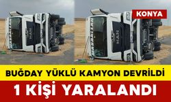 Buğday Yüklü Kamyon Devrildi: 1 Kişi Yaralandı