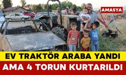Ev, traktör ve otomobili yanan çift 4 torunuyla yuvasız kaldı