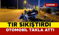 Tır sıkıştırdı otomobil takla attı: 1 yaralı