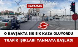 Karaman’da Kazalarla Gündeme Gelen Mezarlık Kavşağında Işıklar Yandı