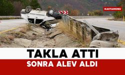Takla attı sonra alev aldı: 2 yaralı
