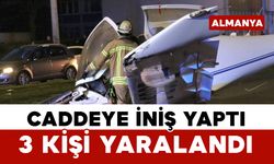 Caddeye acil iniş yapan küçük uçak trafik levhasına çarptı: 3 yaralı