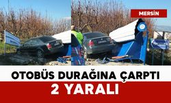 Kontrolden çıkan otomobil otobüs durağına çarptı: 2 yaralı