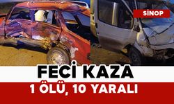 Servis minibüsü ile otomobil çarpıştı: 1 ölü, 10 yaralı