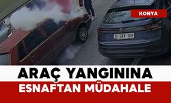 Araç yangınına esnaftan hızlı müdahale