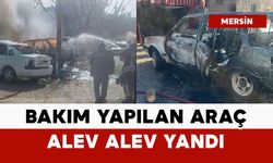Bakım yapılan araç alev alarak yandı