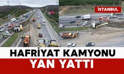 Hafriyat kamyonu yan yattı