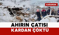 Karaman'da ahırın çatısı kardan dolayı çöktü