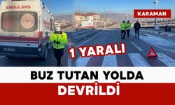 Karaman’da buz tutan yolda kontrolden çıkan elektrikli bisiklet devrildi