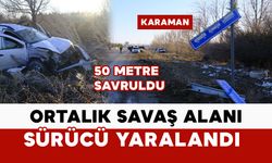 Kontrolden çıkan cip levhaları devirerek yol kenarına savruldu: 1 yaralı