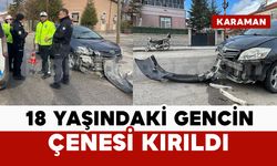 Otomobille çarpışan motosikletli gencin çenesi kırıldı