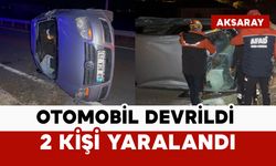 Devrilen araçtaki 2 kişi yaralandı