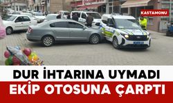 "Dur" ihtarına uymadı, ekip otosuna çarptı