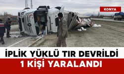 İplik yüklü tır devrildi: 1 yaralı