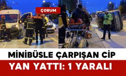 Minibüsle çarpışan cip yan yattı: 1 yaralı