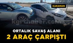 İki aracın çarpıştığı kazada ortalık savaş alanına döndü