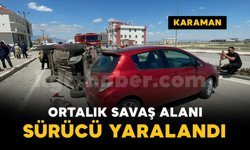 Karaman'da park halindeki araca çarpan otomobil devrildi: 1 yaralı