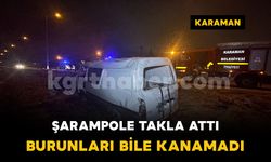 Karaman’da yağışlı havada kontrolden çıkan panelvan araç takla attı