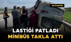 Lastiği patlayan minibüs takla attı