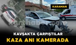 İki aracın çarpıştığı kaza güvenlik kamerasına yansıdı