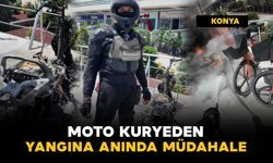 Motosikletli kuryeden yangına anında müdahale