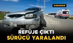 Otomobil refüjdeki beton dubanın üzerinde asılı kaldı: 1 yaralı