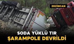Soda yüklü tır şarampole devrildi