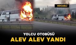 Yolcu otobüsü seyir halinde alev alev yandı