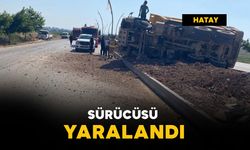 Yan yatan kamyonunun sürücüsü yaralandı