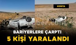 Bariyerlere çarptı, takla attı: 5 yaralı
