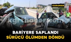 Bariyerlere ok gibi saplanan otomobilin sürücüsü ölümden döndü