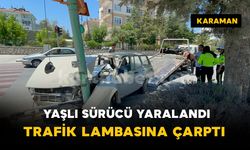Trafik lambasına çarparak durabildi: Yaşlı sürücü yaralı