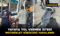 Yayaya yol vermek isterken dengesini kaybeden motosiklet sürücüsü yaralandı
